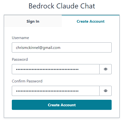 Bedrock chat sign-up form.