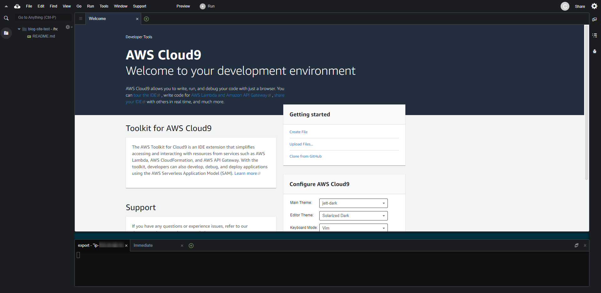 Create Cloud9 instance - started.