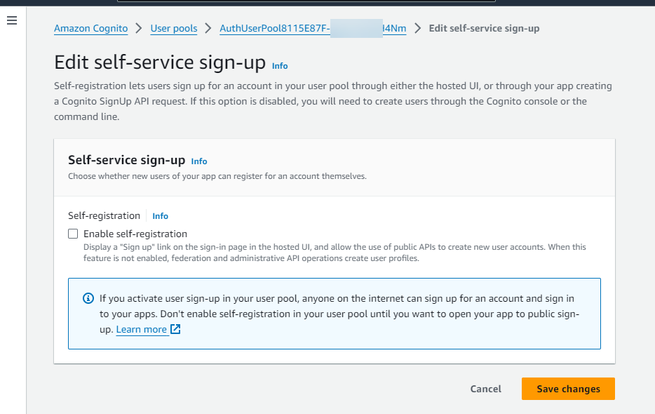 Disabling self register.