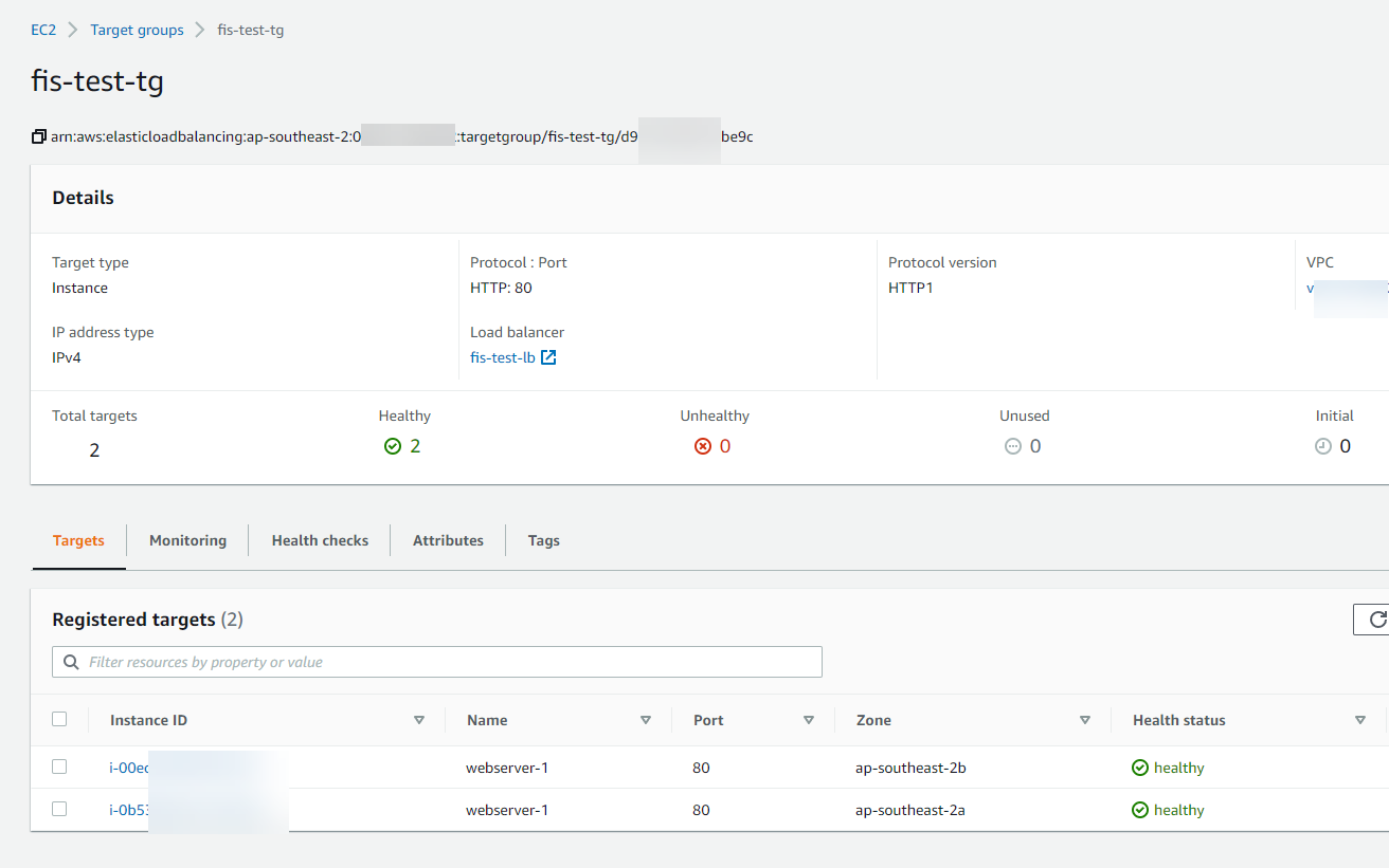 Screen shot of autoscale group associated to target group.