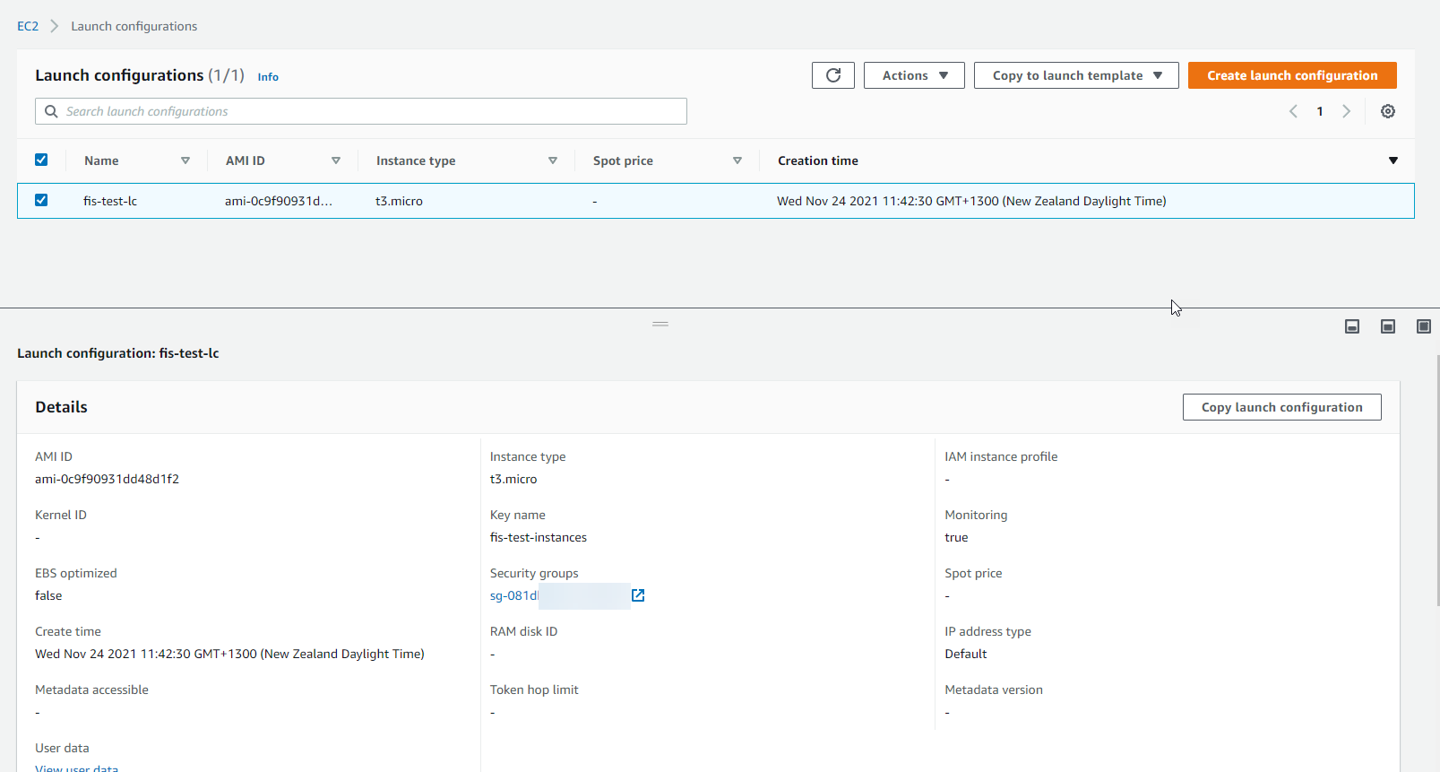 Screen shot of launch config.