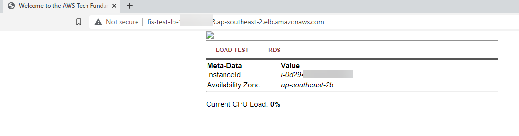 Screen shot of the website via the load balancer.