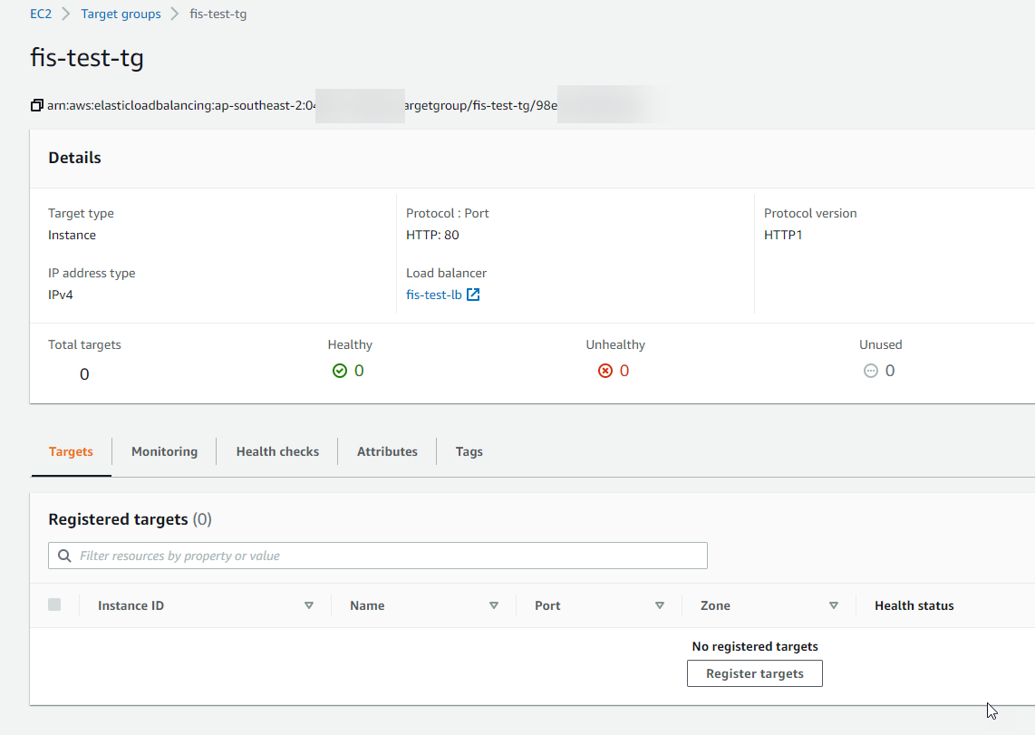 Screen shot of no target instances.