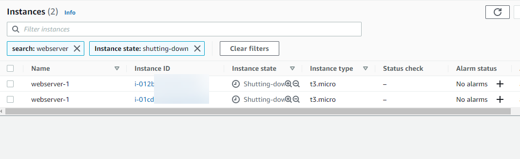 Screen shot of instances shutting down.