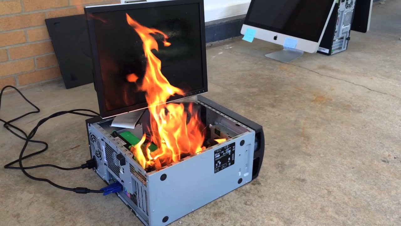 Computer on fire.