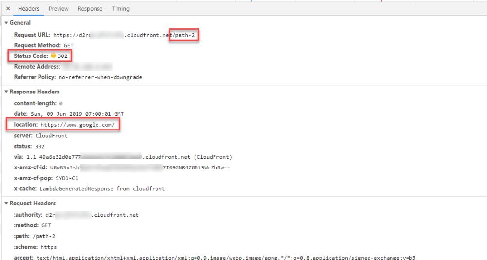 Lambda@Edge redirect request headers.