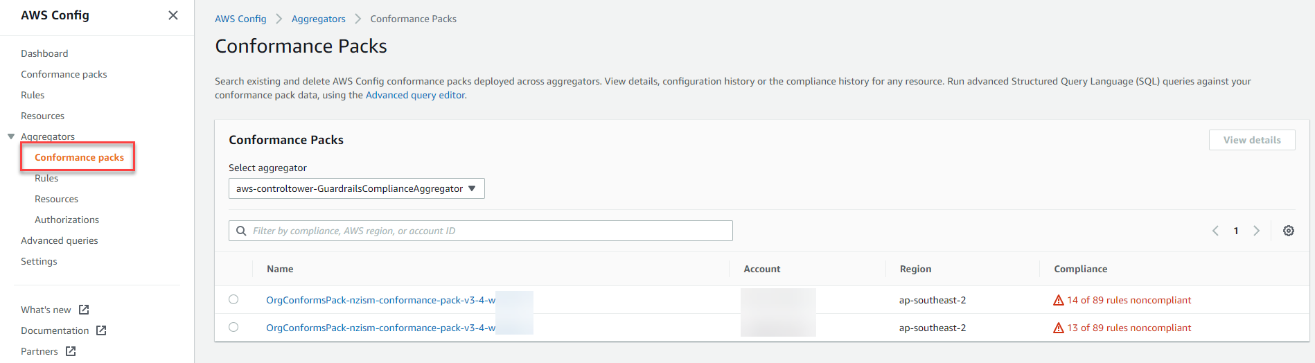 Screen shot of NZISM conformance packs.